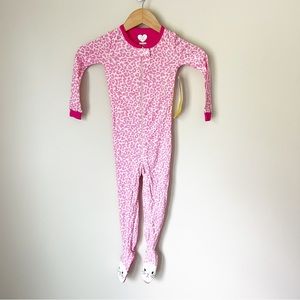 Children's Place Toddler Girl Cat Leopard Footie Pajamas Pink White 4T NWT